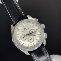 Чоловічий механічний годинник Forsining 6625 Silver-White Leather з автопідзаводом та тахіметром