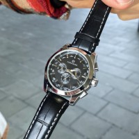 Чоловічий механічний годинник Forsining 6625 Silver-Black Leather з автопідзаводом та шкіряним ремінцем