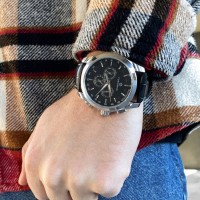 Чоловічий механічний годинник Forsining 6625 Silver-Black Leather з автопідзаводом та шкіряним ремінцем