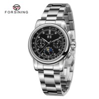 Жіночий механічний годинник Forsining 6918 Silver-Black з автопідзаводом та сталевим браслетом