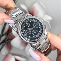 Жіночий механічний годинник Forsining 6918 Silver-Black з автопідзаводом та сталевим браслетом