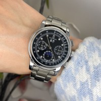 Жіночий механічний годинник Forsining 6918 Silver-Black з автопідзаводом та сталевим браслетом
