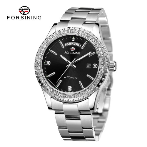 Купити Жіночий механічний годинник Forsining 6919 Silver-Black з автопідзаводом та сталевим браслетом