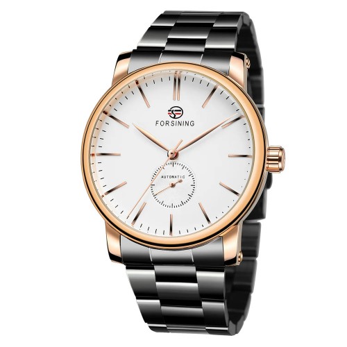 Купити Чоловічий механічний годинник Forsining 8214 Rose Gold-White з автопідзаводом та люмінесцентною підсвіткою