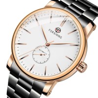 Чоловічий механічний годинник Forsining 8214 Rose Gold-White з автопідзаводом та люмінесцентною підсвіткою