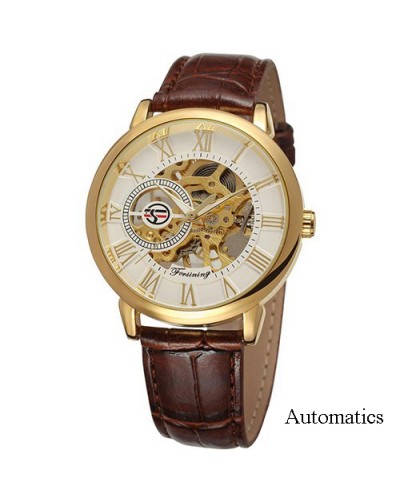 Купити Forsining 8099A Gold-White-Brown Leather