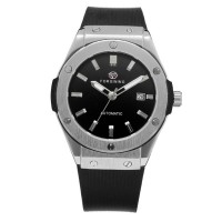 Чоловічий механічний годинник Forsining 8107 Silver-Black з автопідзаводом та каучуковим ремінцем