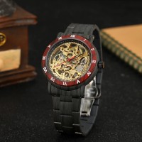 Чоловічий механічний годинник Forsining 8277 Black-Red-Gold з автопідзаводом та прозорим циферблатом