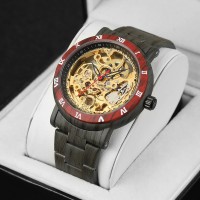Чоловічий механічний годинник Forsining 8277 Black-Red-Gold з автопідзаводом та прозорим циферблатом
