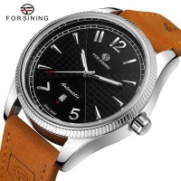 Чоловічий механічний годинник Forsining 8270 Silver-Black з автопідзаводом та шкіряним ремінцем