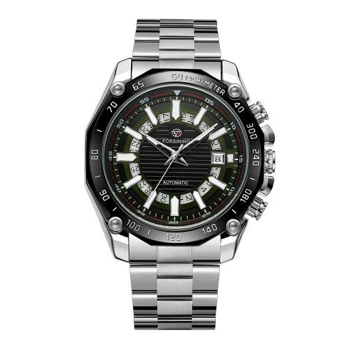 Купити Чоловічий механічний годинник Forsining 8279 Silver-Black з автопідзаводом та сталевим браслетом