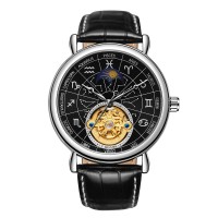 Чоловічий механічний годинник Winner 8271 Silver-Black з автопідзаводом та шкіряним ремінцем