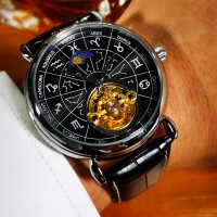 Чоловічий механічний годинник Winner 8271 Silver-Black з автопідзаводом та шкіряним ремінцем
