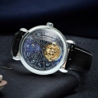 Чоловічий механічний годинник Winner 8271 Silver-Blue з автопідзаводом та шкіряним ремінцем