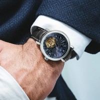 Чоловічий механічний годинник Winner 8271 Silver-Blue з автопідзаводом та шкіряним ремінцем