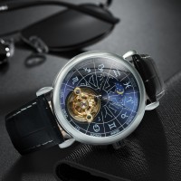 Чоловічий механічний годинник Winner 8271 Silver-Blue з автопідзаводом та шкіряним ремінцем