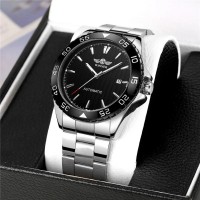 Чоловічий механічний годинник Winner 8265 Silver-Black з автопідзаводом та сталевим браслетом