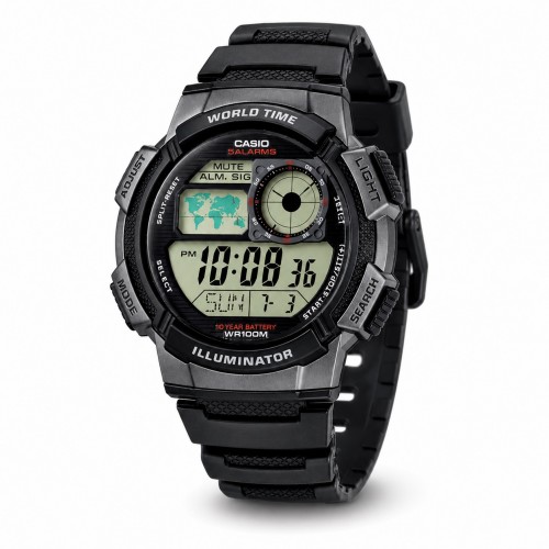 Купити Чоловічий годинник Casio AE-1000W-1B спортивний з електронним циферблатом та водонепроникністю 10 ATM
