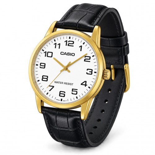 Купити Чоловічий годинник Casio MTP-V001GL-7B у класичному стилі з золотистим корпусом та шкіряним ремінцем