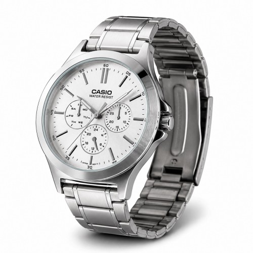 Купити Чоловічий годинник Casio MTP-V300D-7A Classic з багатофункціональним циферблатом та металевим браслетом