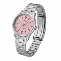 Жіночий годинник Casio LTP-V005D-4B з рожевим циферблатом та сталевим браслетом