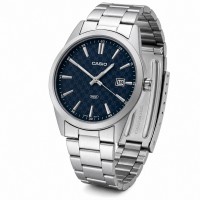 Чоловічий годинник Casio MTP-VD03D-2A з синім циферблатом та сталевим браслетом