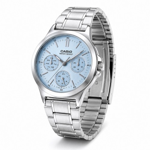 Купити Жіночий годинник Casio LTP-V300D-2A — класична модель зі сріблястим браслетом та синім циферблатом