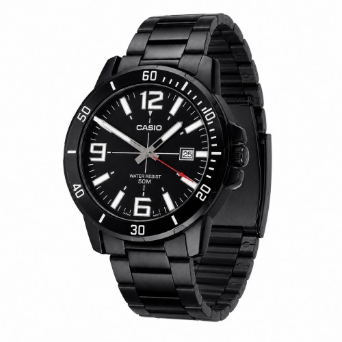 Купити Чоловічий годинник Casio MTP-VD01B-1B з мінеральним склом та чорним металевим браслетом