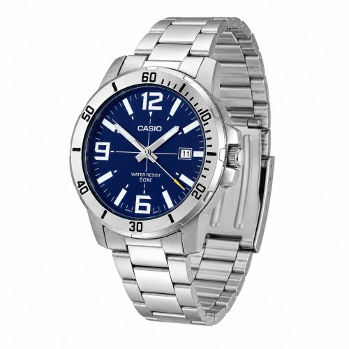 Купити Чоловічий годинник Casio MTP-VD01D-2B з синім циферблатом та сталевим браслетом
