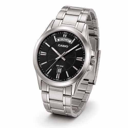 Купити Чоловічий годинник Casio MTP-1381D-1A Classic з чорним циферблатом та сталевим браслетом