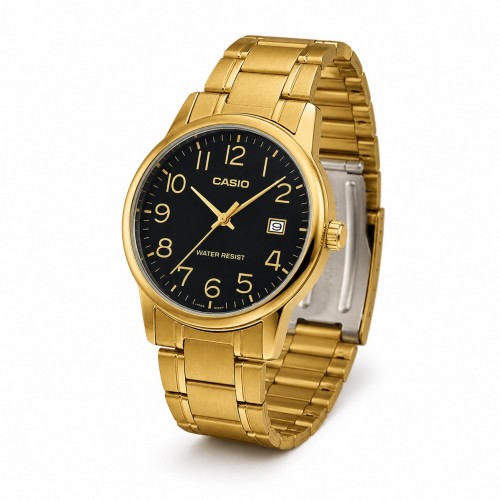 Купити Чоловічий годинник Casio MTP-V002G-1B — класична модель у золотистому корпусі з датою