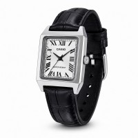 Жіночий годинник Casio LTP-V007L-7B1 Classic на чорному шкіряному ремінці з прямокутним корпусом