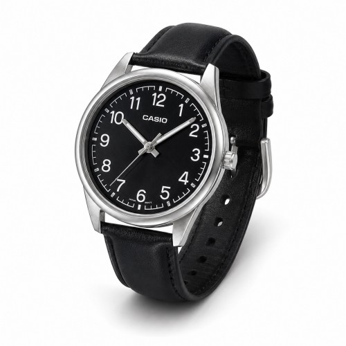 Купити Чоловічий годинник Casio MTP-V005L-1B4 класичний з чорним шкіряним ремінцем та мінеральним склом