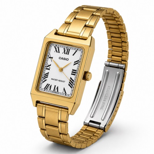 Купити Жіночий годинник Casio LTP-V007G-9B у золотистому корпусі з прямокутним циферблатом