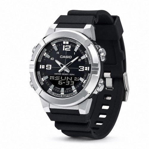 Купити Чоловічий годинник Casio AMW-870-1A — Спортивна модель з нержавіючої сталі та стрілково-електронним циферблатом