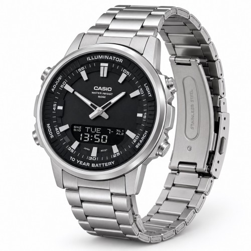 Купити Чоловічий годинник Casio AMW-880D-1A — класичний дизайн, сталевий браслет та комбінований циферблат