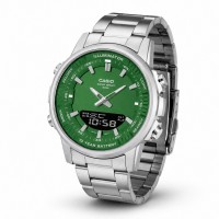 Чоловічий годинник Casio AMW-880D-3A з зеленим циферблатом та сталевим браслетом