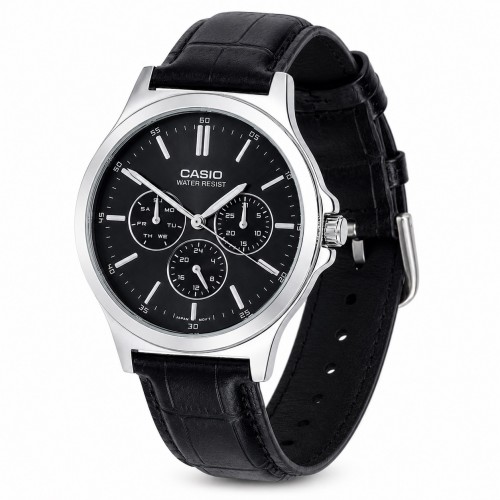 Купити Чоловічий годинник Casio MTP-V300L-1A Classic з багатофункціональним циферблатом та шкіряним ремінцем