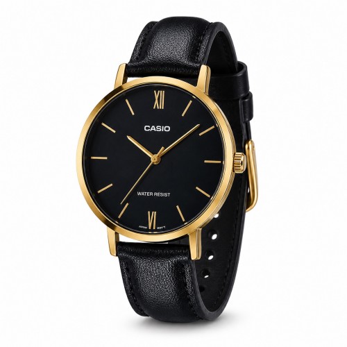 Купити Жіночий годинник Casio LTP-VT01GL-1B Classic з чорним циферблатом та золотистим корпусом