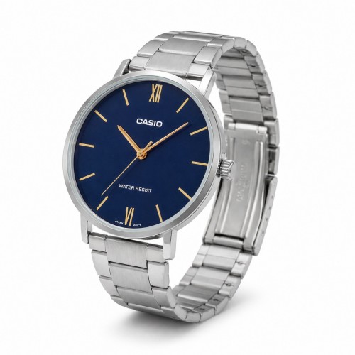 Купити Чоловічий годинник Casio MTP-VT01D-2B з синім циферблатом та сталевим браслетом