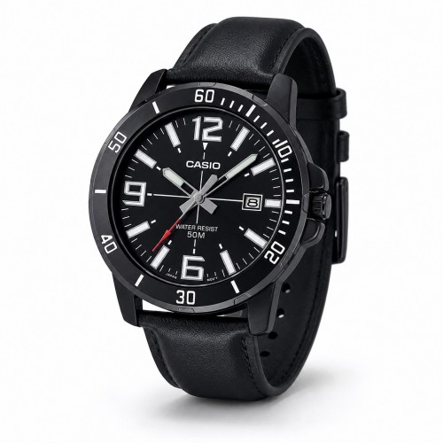 Купити Чоловічий годинник Casio MTP-VD01BL-1B — Класична модель з мінеральним склом та шкіряним ремінцем
