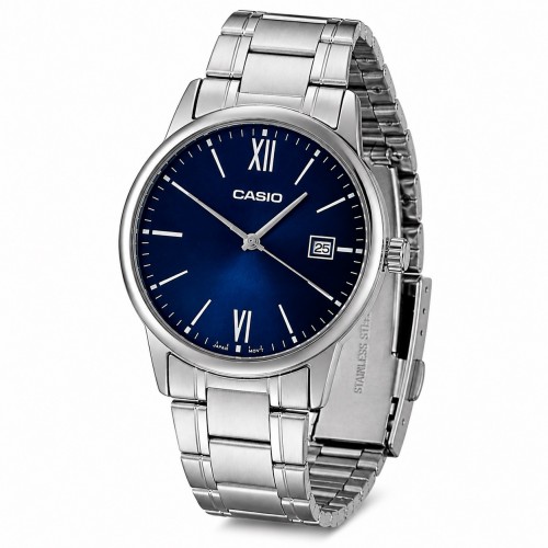 Купити Чоловічий годинник Casio MTP-V002D-2B3 Original з синім циферблатом та сталевим браслетом