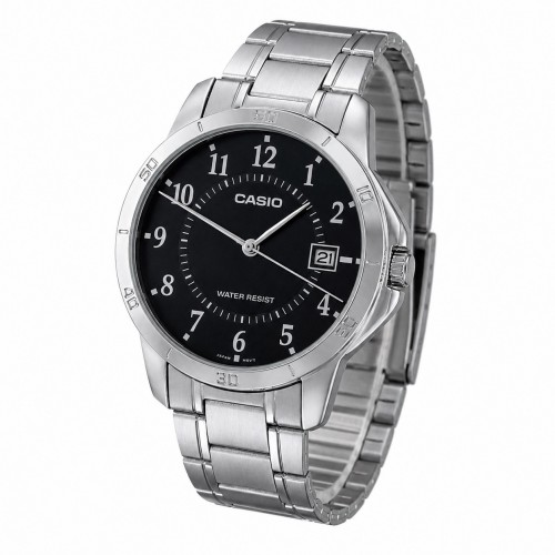 Купити Чоловічий годинник Casio MTP-V004D-1B Classic з чорним циферблатом та сталевим браслетом