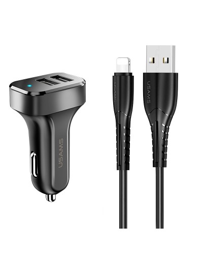 Купити АЗП Usams C13 2.1A (2USB-A) + кабель USB to Lightning