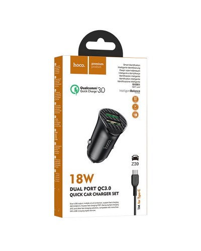 Купити АЗП Hoco Z39 Farsighted QC3.0 18W (2USB-A) + кабель USB to Type-C