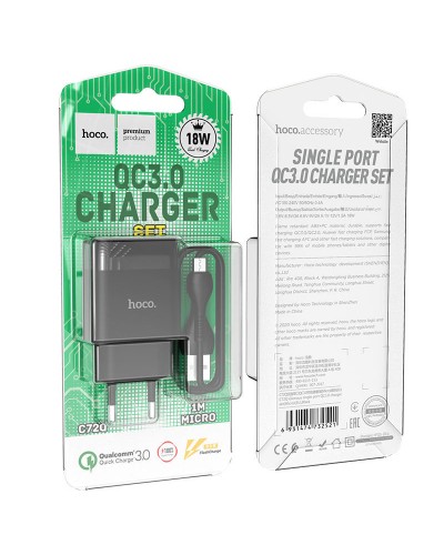 Купити МЗП Hoco C72Q Glorious QC3.0 18W (1USB-A) + кабель USB to MicroUSB