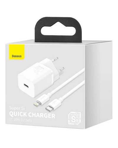 Купити МЗП Baseus Super Si Quick Charger 20W (1USB-C) + кабель Type-C to Lightning (TZCCSUP-B)