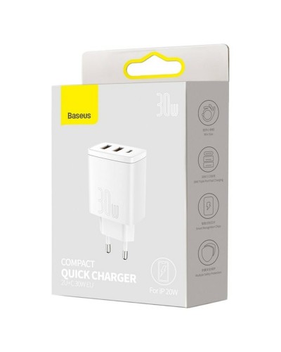 Купити МЗП Baseus Compact Quick Charger 30W QC+PD (2USB-A/1C) (CCXJ-E)