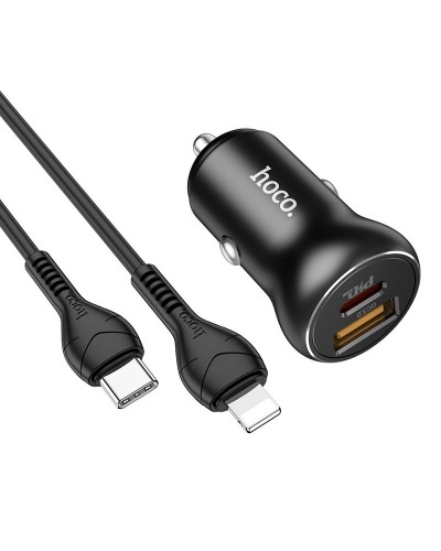 Купити АЗП Hoco NZ5 Smooth road PD30W+QC3.0 (1USB-A/1C) + кабель Type-C to Lightning