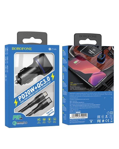 Купити АЗП Borofone BZ14A Mercury PD20W+QC3.0 3A (1USB-A/1C) + кабель Type-C to Lightning